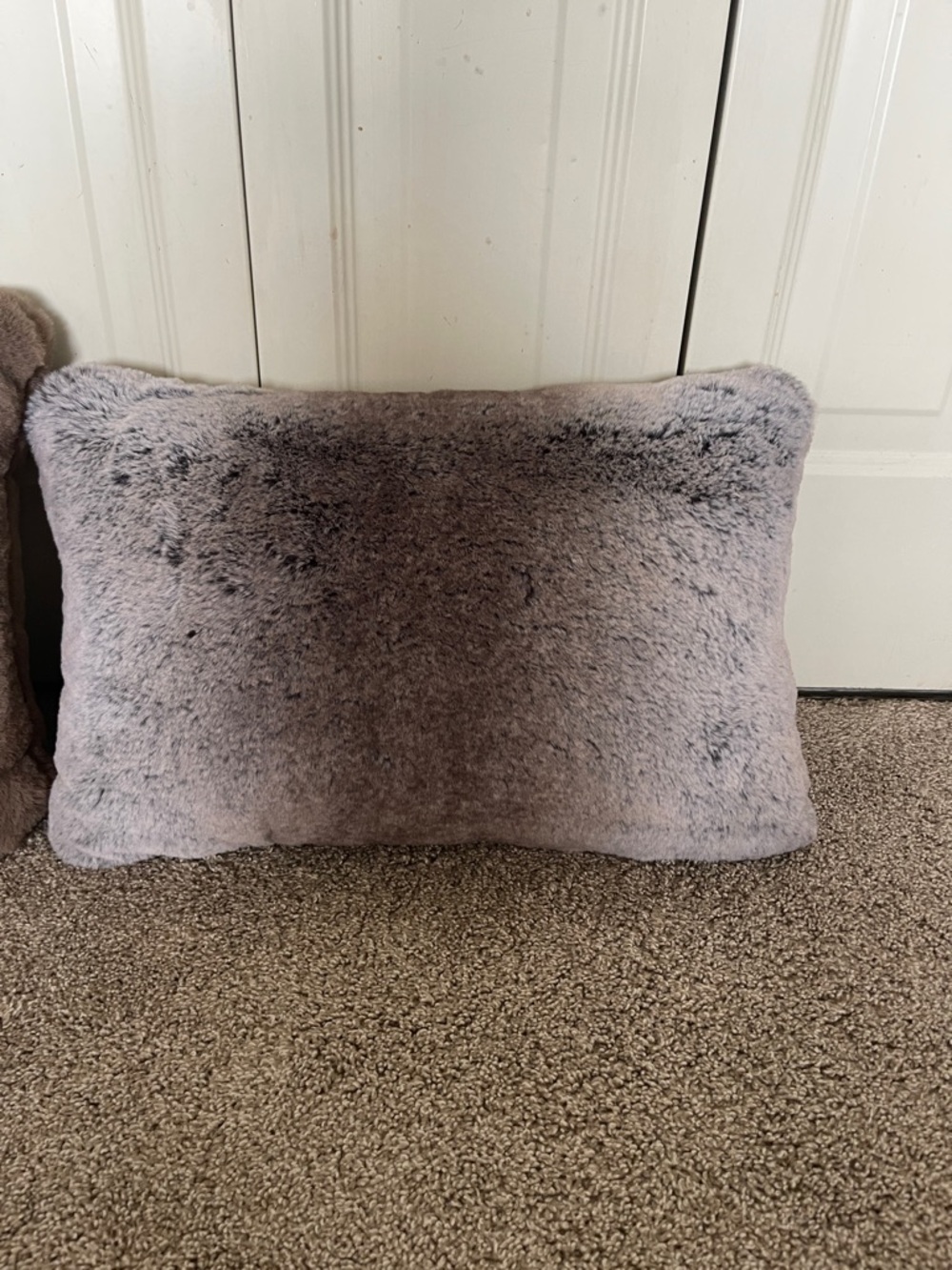 Plush Faux Fur Lumbar Pillow in Light Gray
